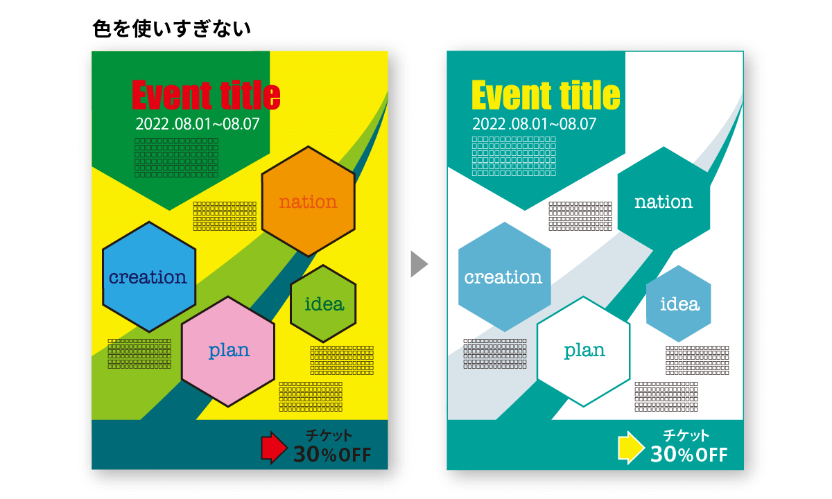 チラシを2点用いた色使いの図解